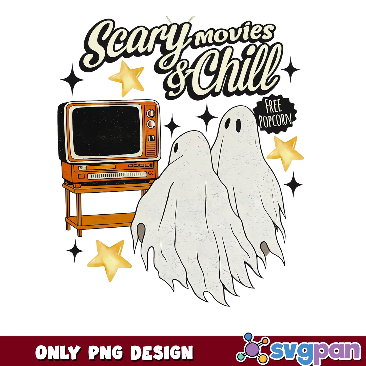 Scary Movies And Chill PNG, Halloween Ghost PNG, Retro Halloween PNG