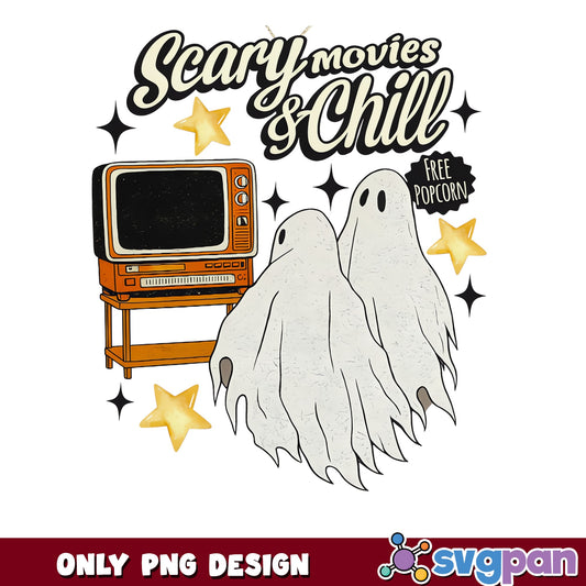 Scary Movies And Chill PNG, Halloween Ghost PNG, Retro Halloween PNG