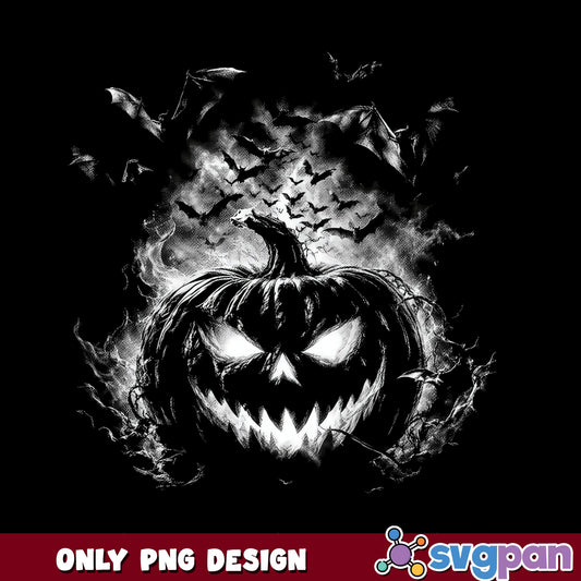 Scary Pumpkin With Bats Halloween PNG, Jack O Lantern PNG, Spooky PNG