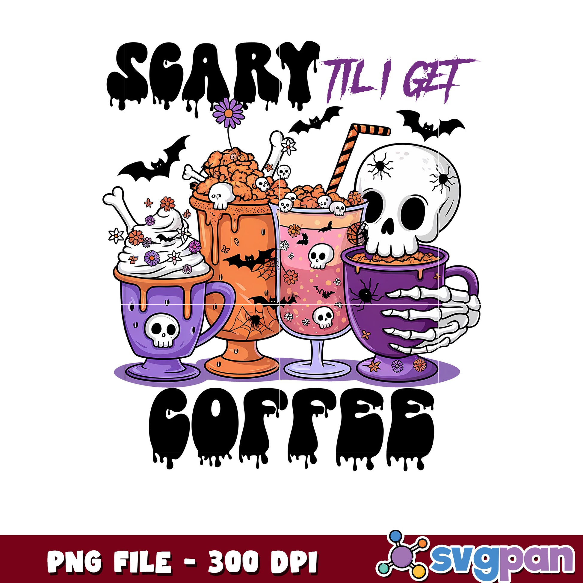 Scary coffe png, halloween candy png, halloween quotes png