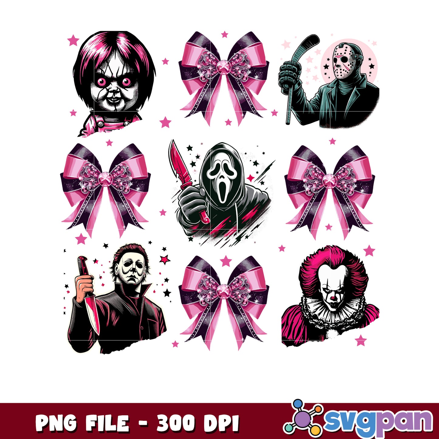 Scary design of killers png, spooky season png, halloween pajamas png