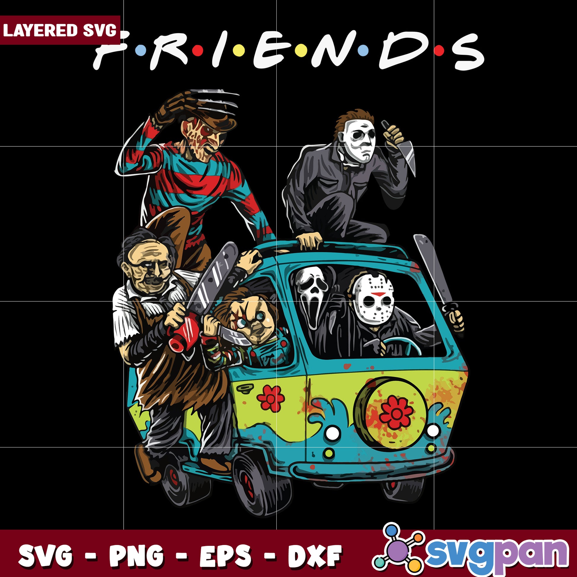 Scary friends horror design svg, funny halloween svg, spooky characters svg