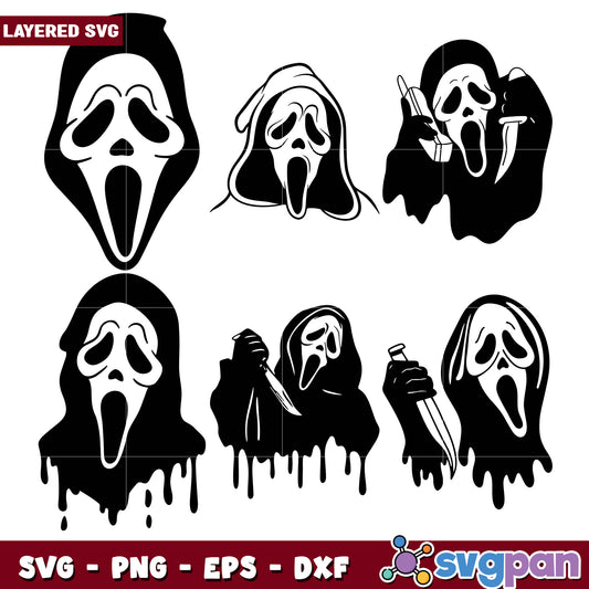 Scream Mask SVG Bundle 5 Layered Designs