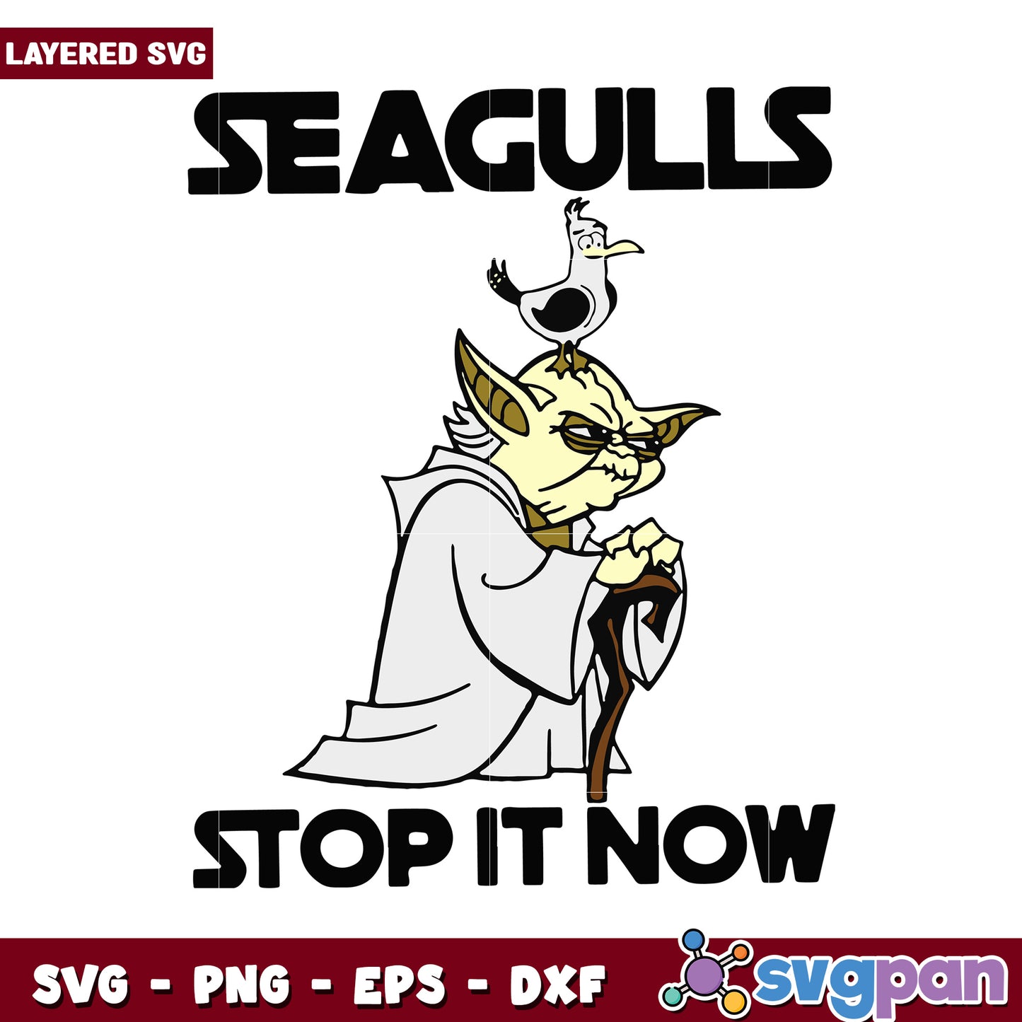 Seagulls graphic with Yoda character, perfect for fun designs