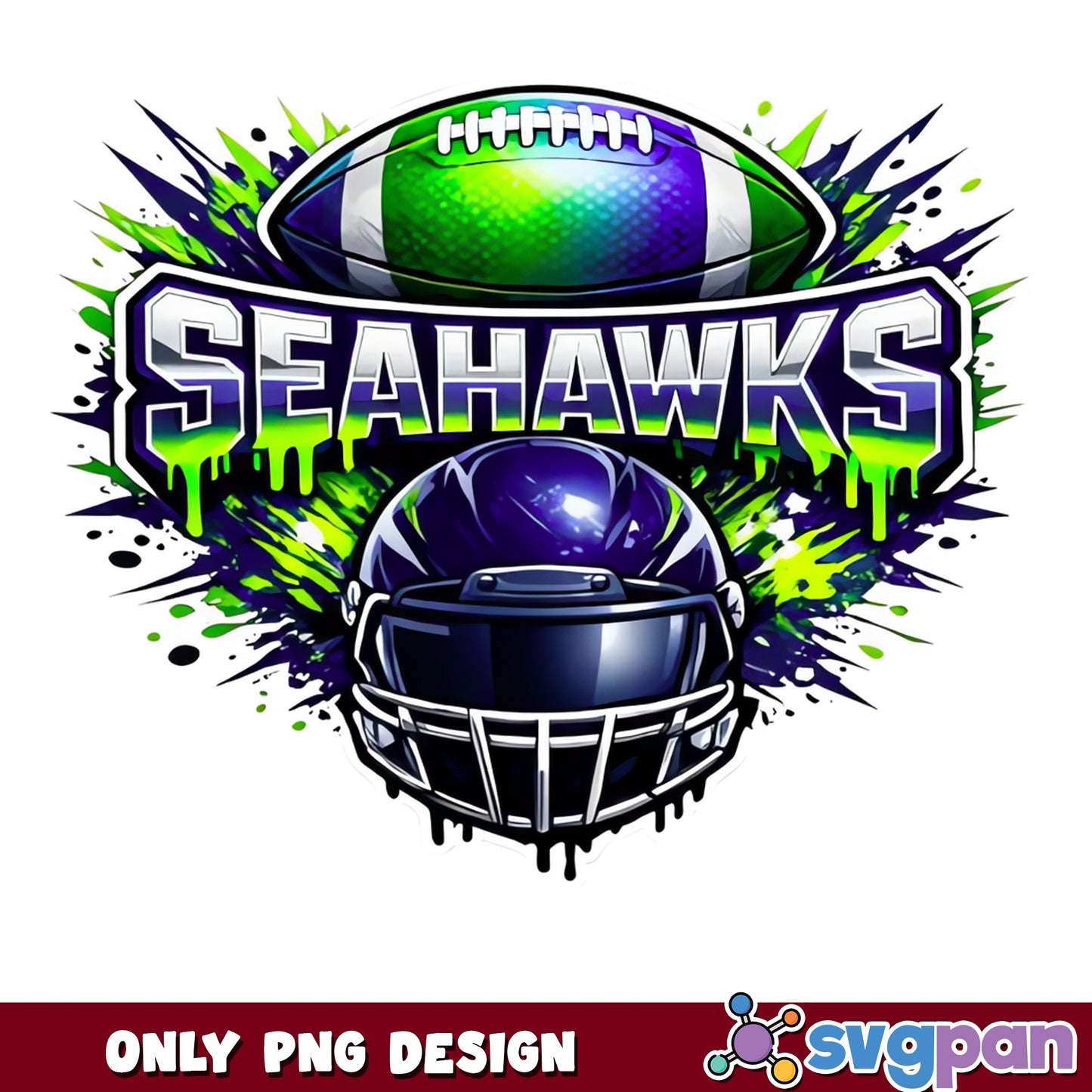 Seahawks Football PNG, NFL Team Drip Design, Football PNG