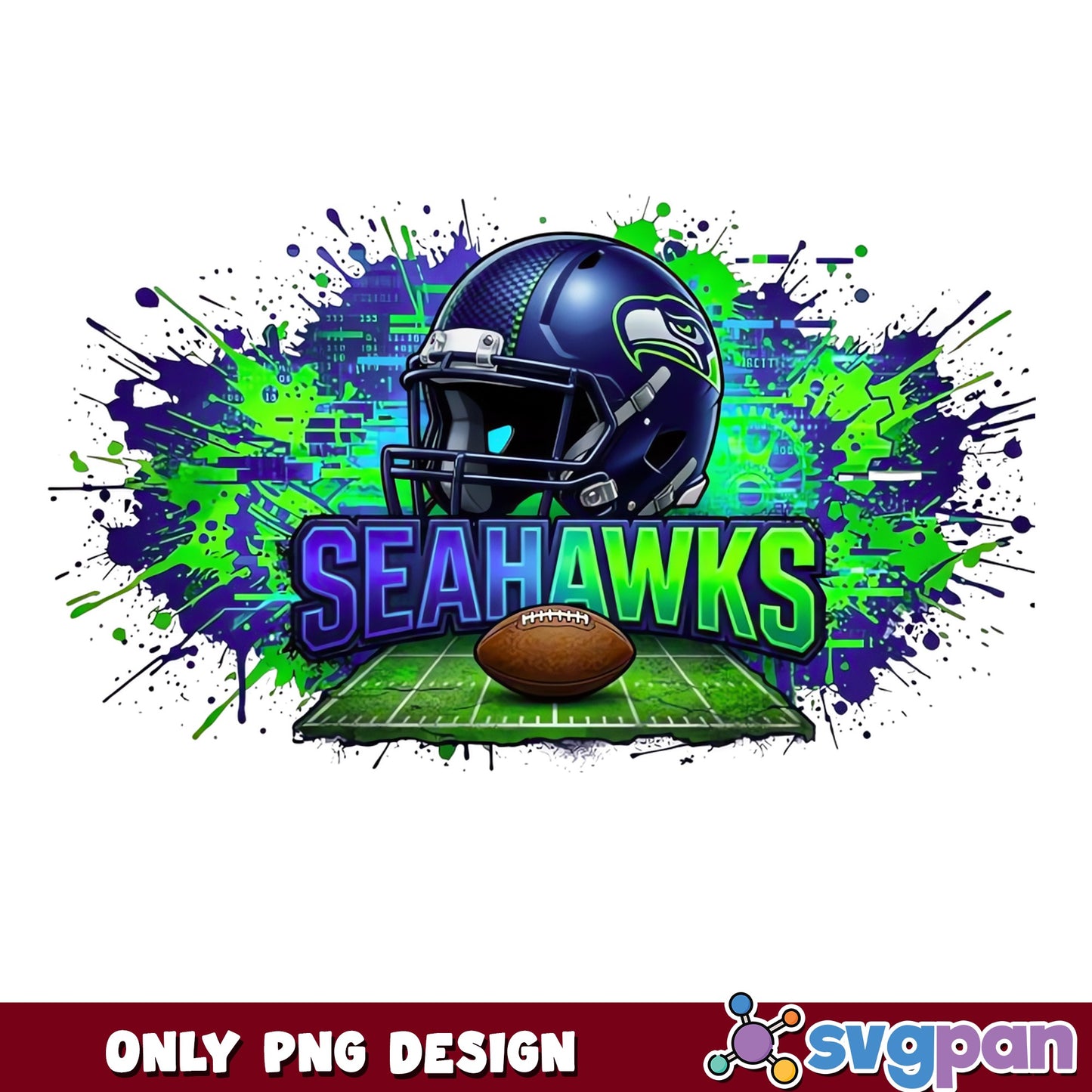 Seattle Seahawks PNG, Football Helmet Splatter Design, NFL PNG