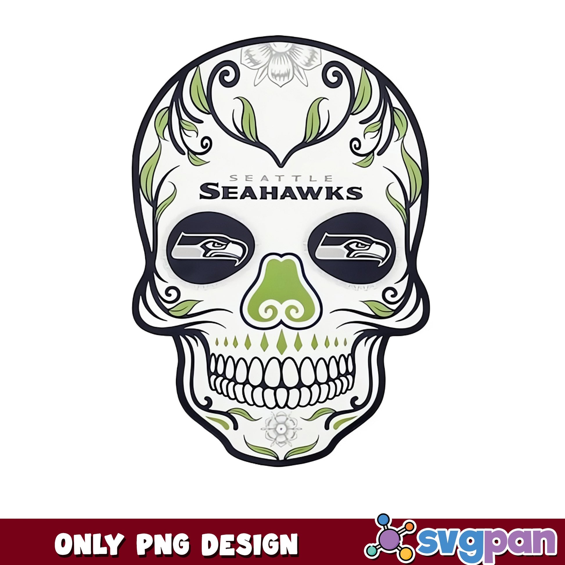 Seattle Seahawks Sugar Skull PNG, NFL Skull PNG, Football PNG