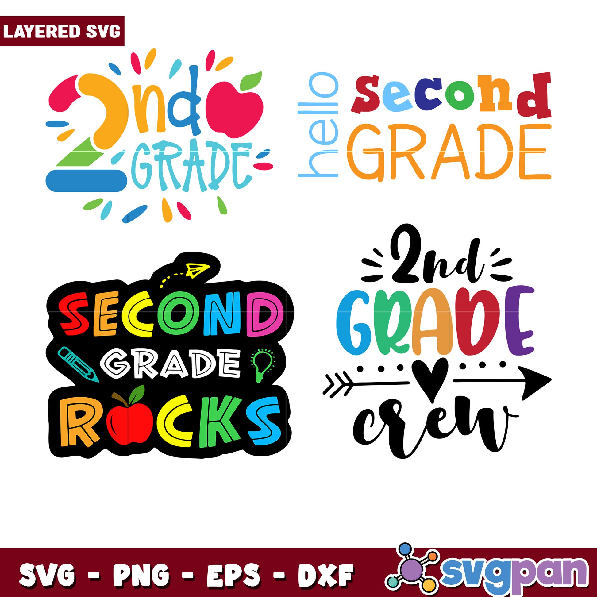 Second Grade SVG Bundle 4 Designs