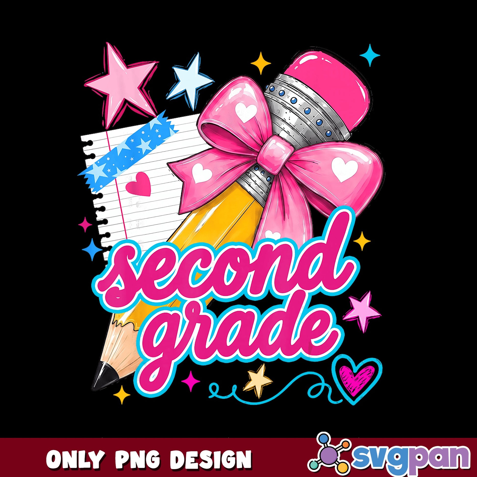 Second Grade PNG, Back To School Pencil Bow PNG, Teacher PNG
