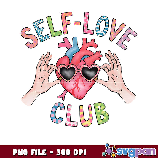 Self Love Club PNG Design, Heart and Sunglasses Art