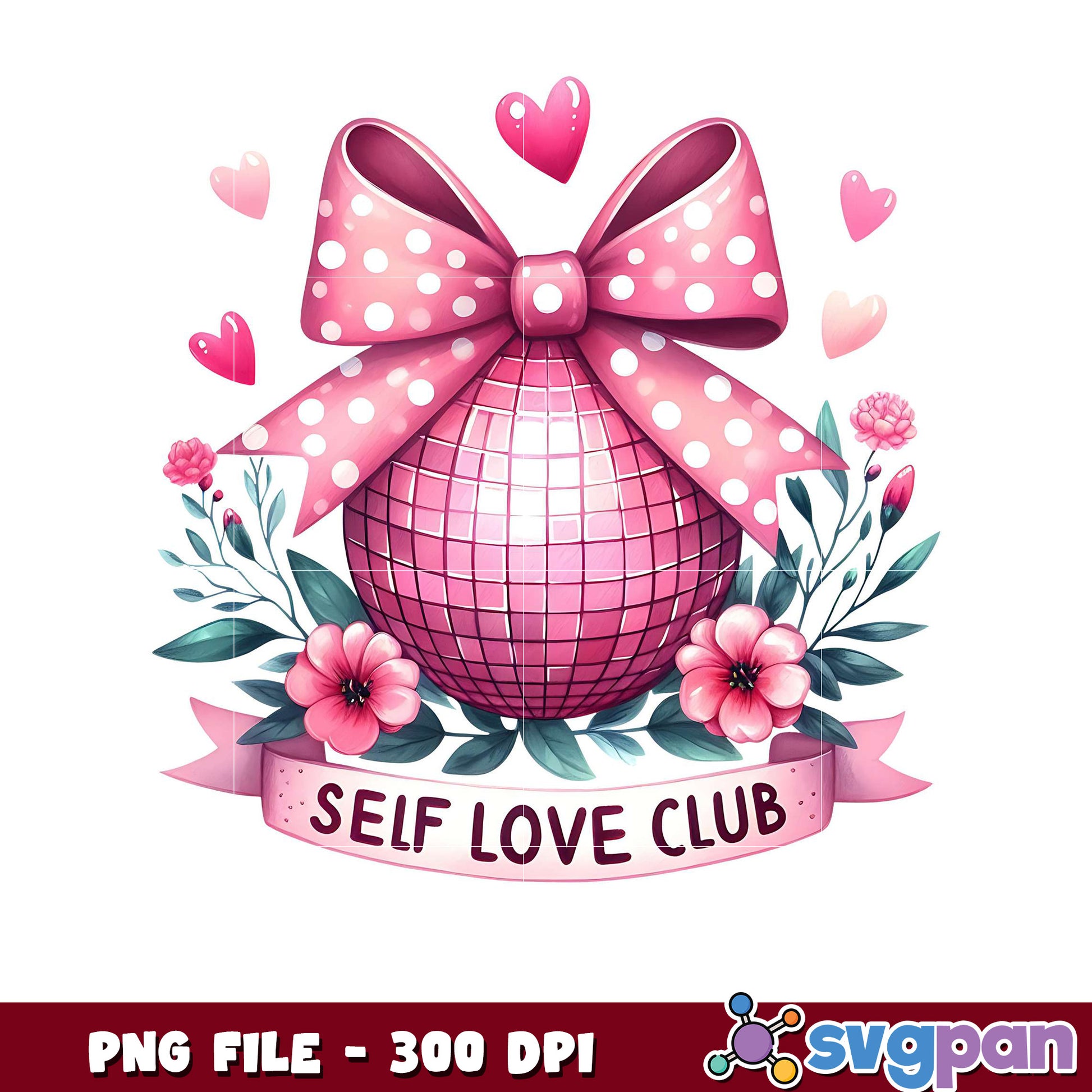 Self Love Club PNG File, Colorful Disco Ball Design