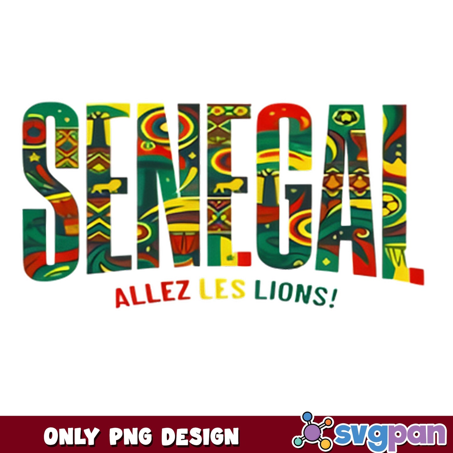 Senegal Allez Les Lions PNG, African Pattern Design PNG, Soccer Fan PNG