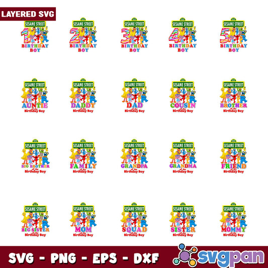 Sesame Street Birthday Boy Bundle SVG Designs Pack