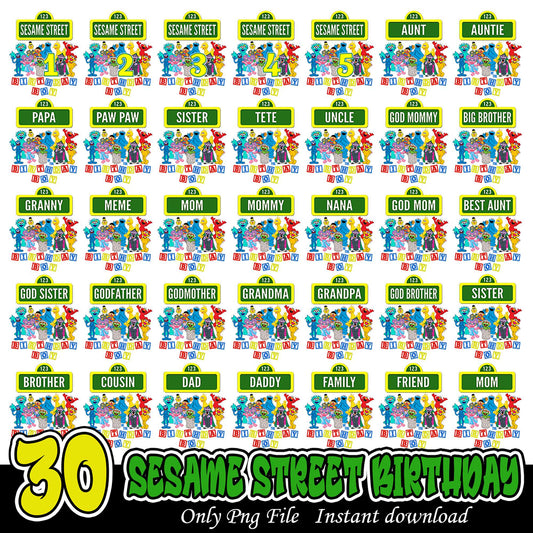Sesame Street Birthday Bundle 30 PNG Instant Download Files