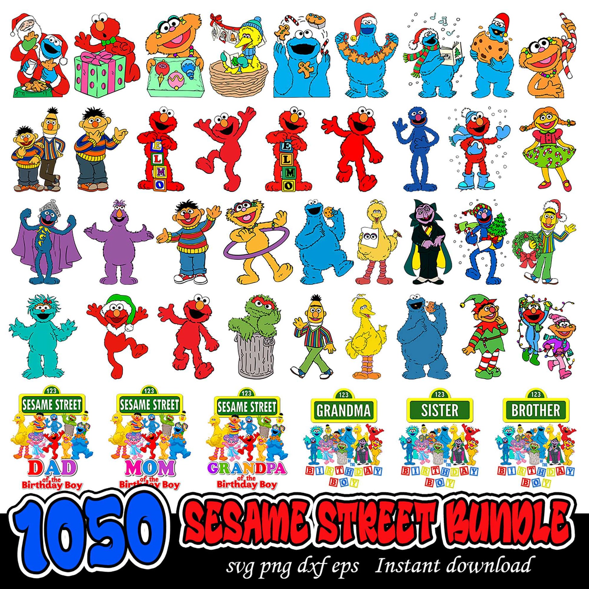Sesame Street Character Bundle SVG PNG DXF Instant Download