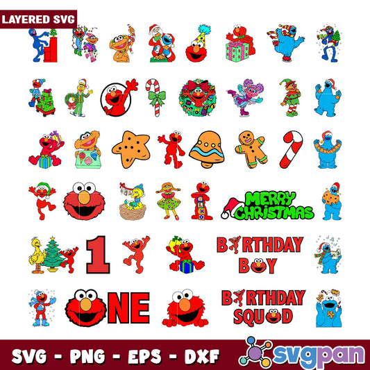 Sesame Street Christmas Birthday SVG Bundle