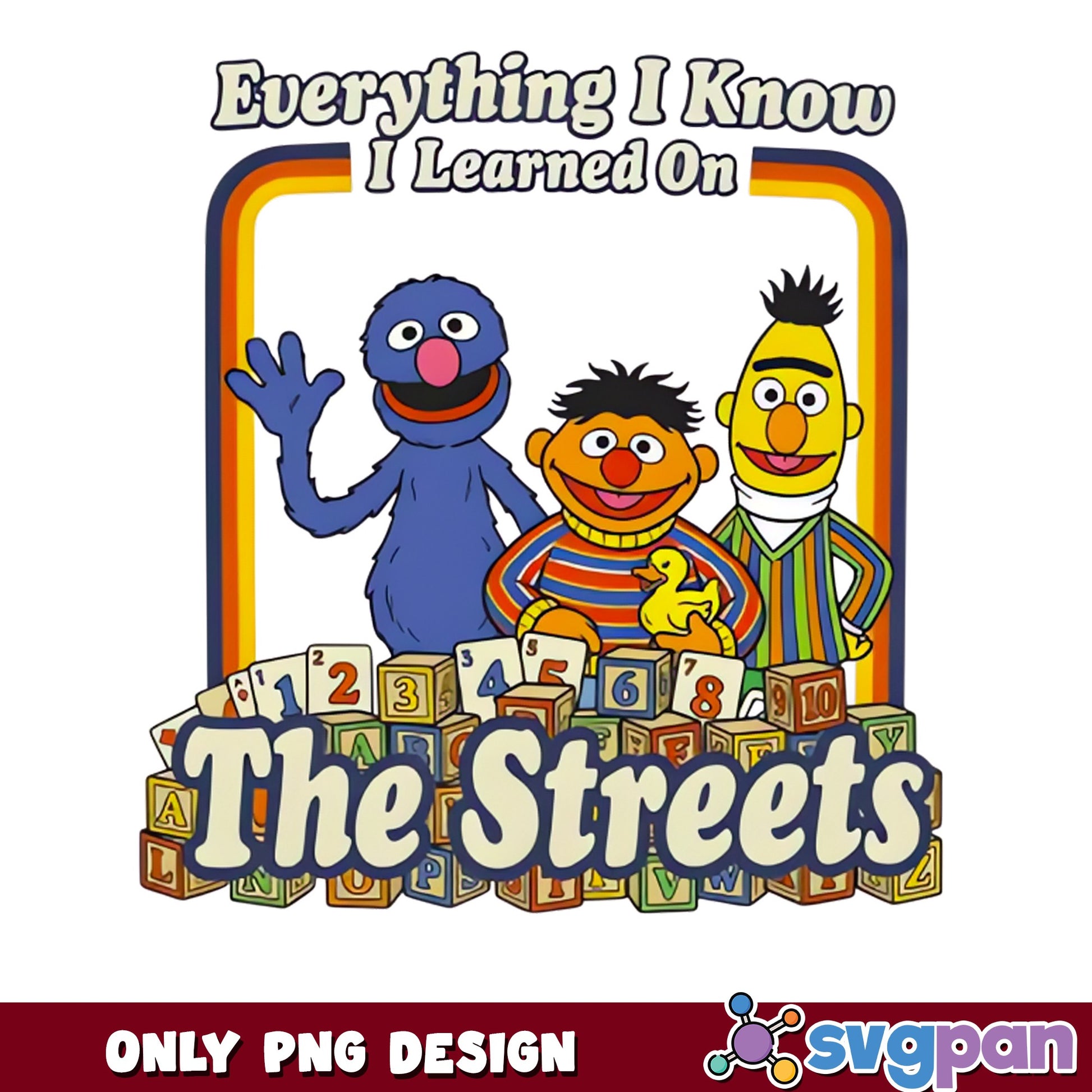 Sesame Street Learned On The Streets PNG, Grover Ernie Bert PNG, Retro PNG