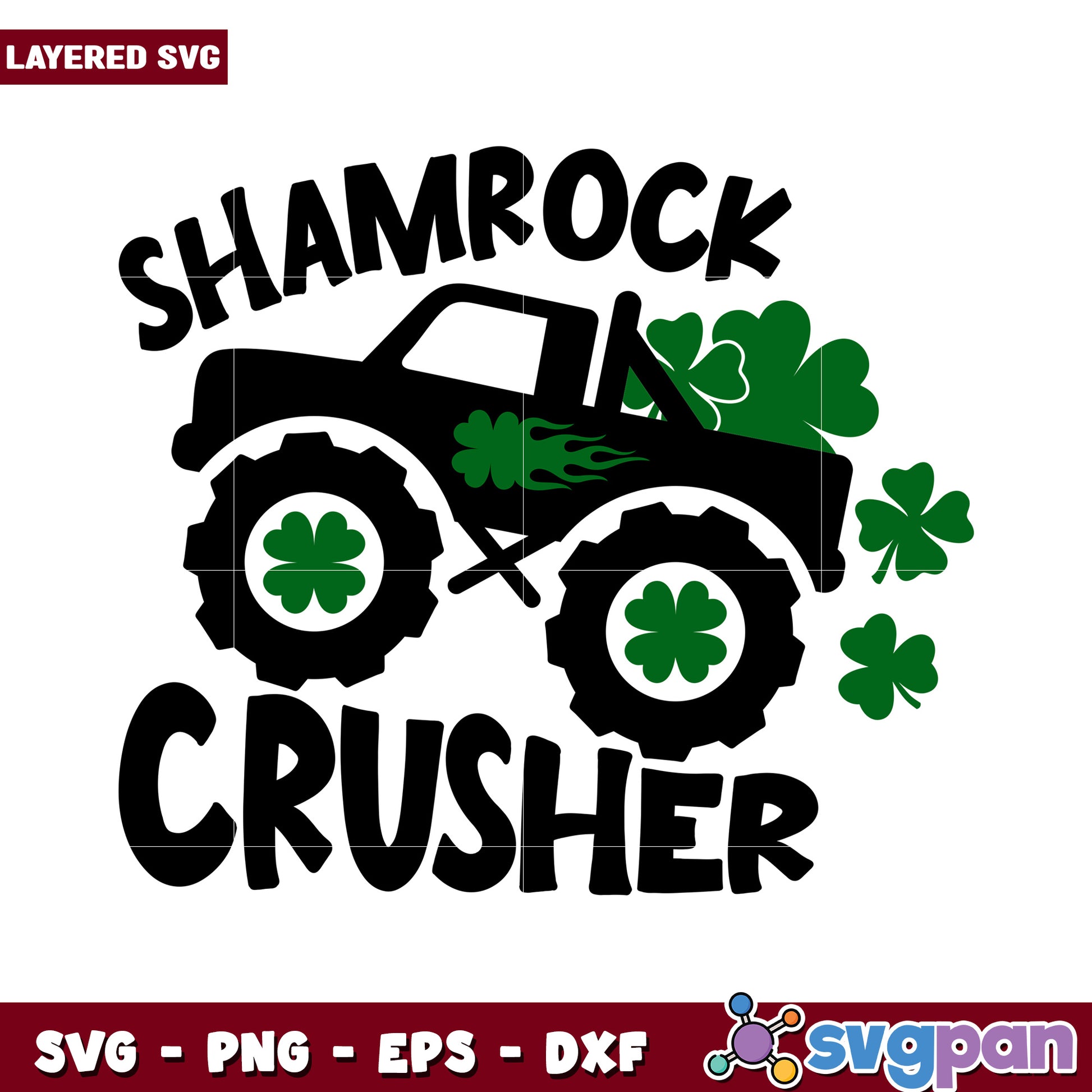 Shamrock Crusher Monster Truck SVG Design, Perfect for St Patrick's Day