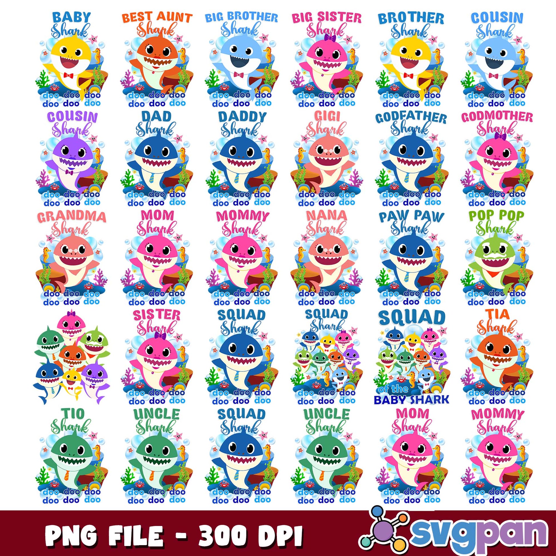 Shark squad doo doo doo png bundle