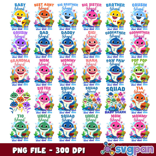 Shark squad doo doo doo png bundle