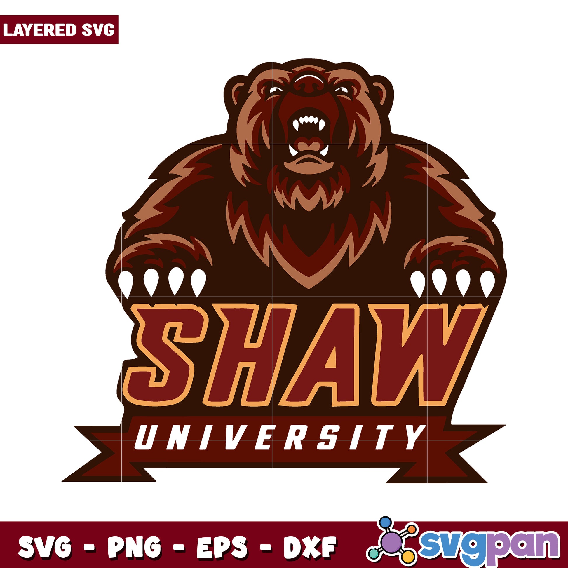 Shaw University Bear SVG Design, layered for crafting projects