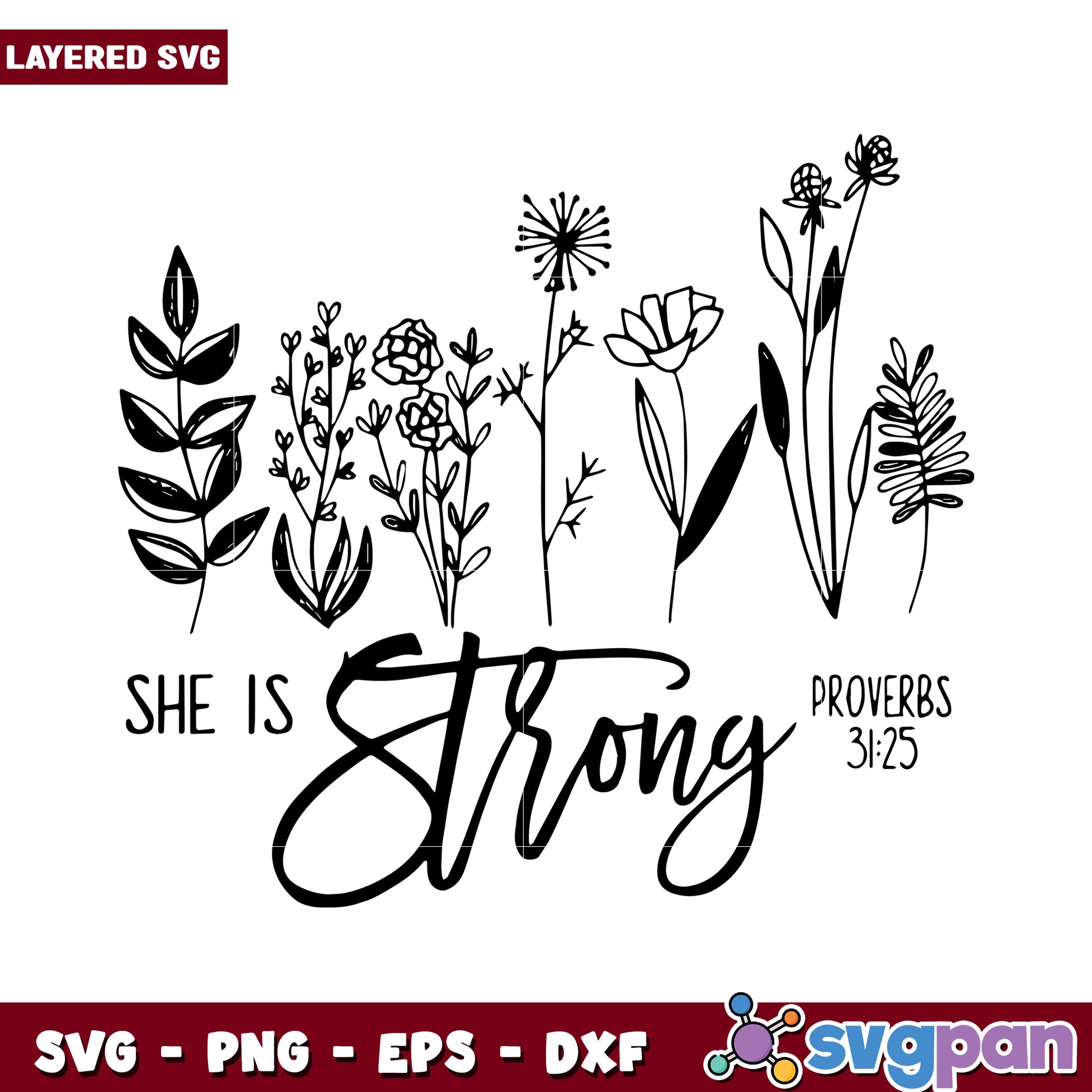 She is Strong Flower SVG Design, Perfect for Crafting Projects