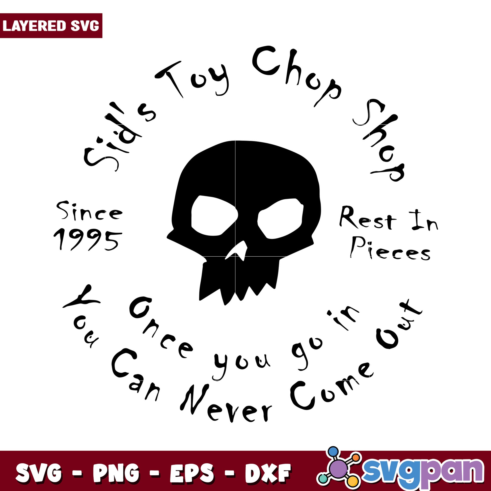 Sid's Toy Chop Shop design since 1995, spooky skull and text art