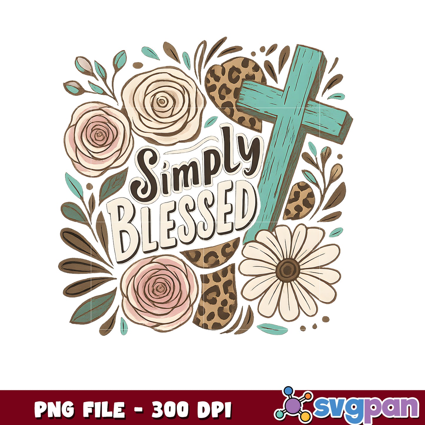 Simply Blessed PNG Floral Cross Design