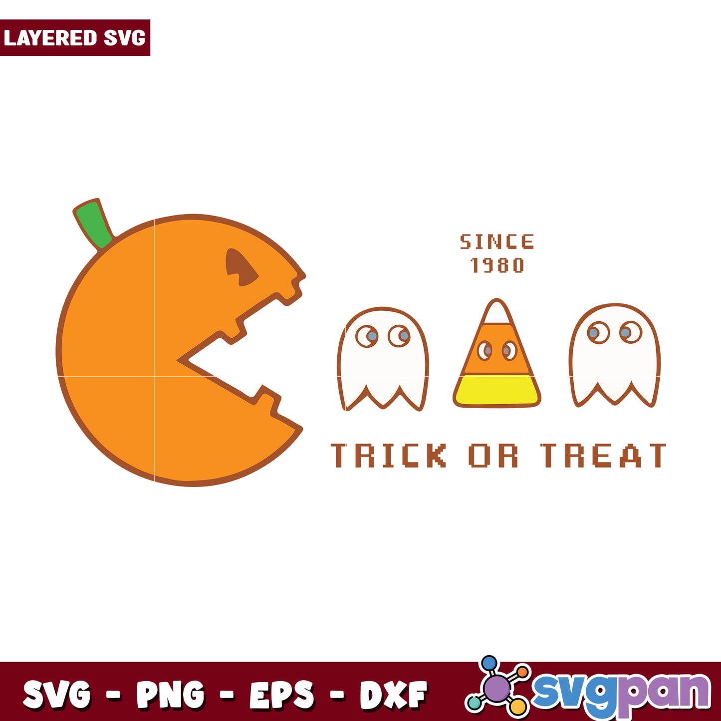 Since 1980 trick or treat pacman svg, funny halloween svg, spooky characters svg