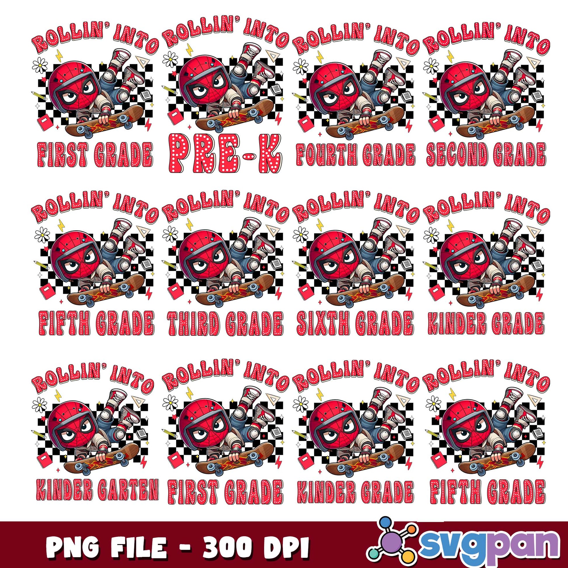 Skateboard spidey school png bundle