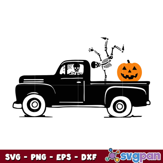 Skeleton Truck Pumpkin Halloween svg 