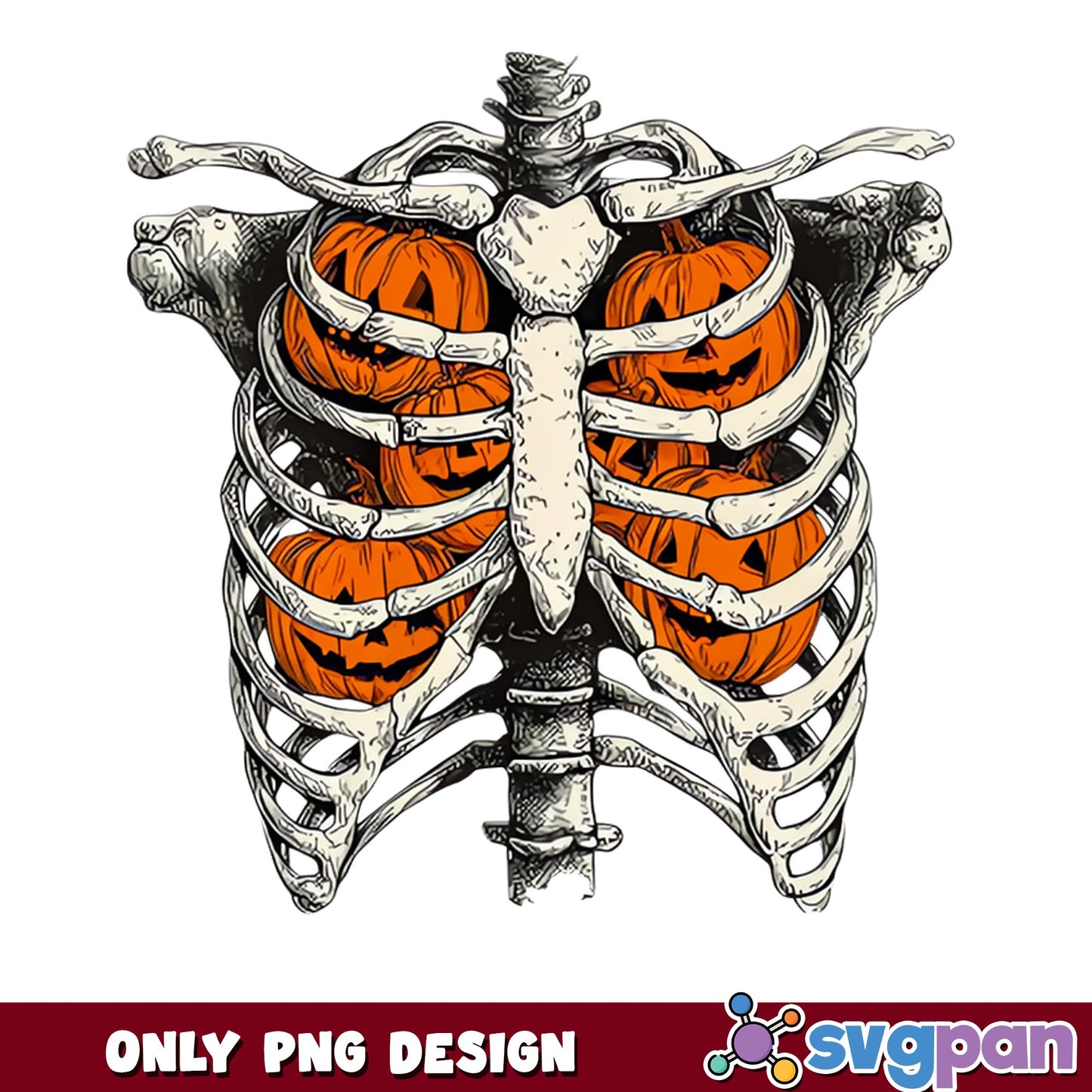 Skeleton Rib Cage Pumpkin Halloween PNG, Spooky PNG, Halloween PNG