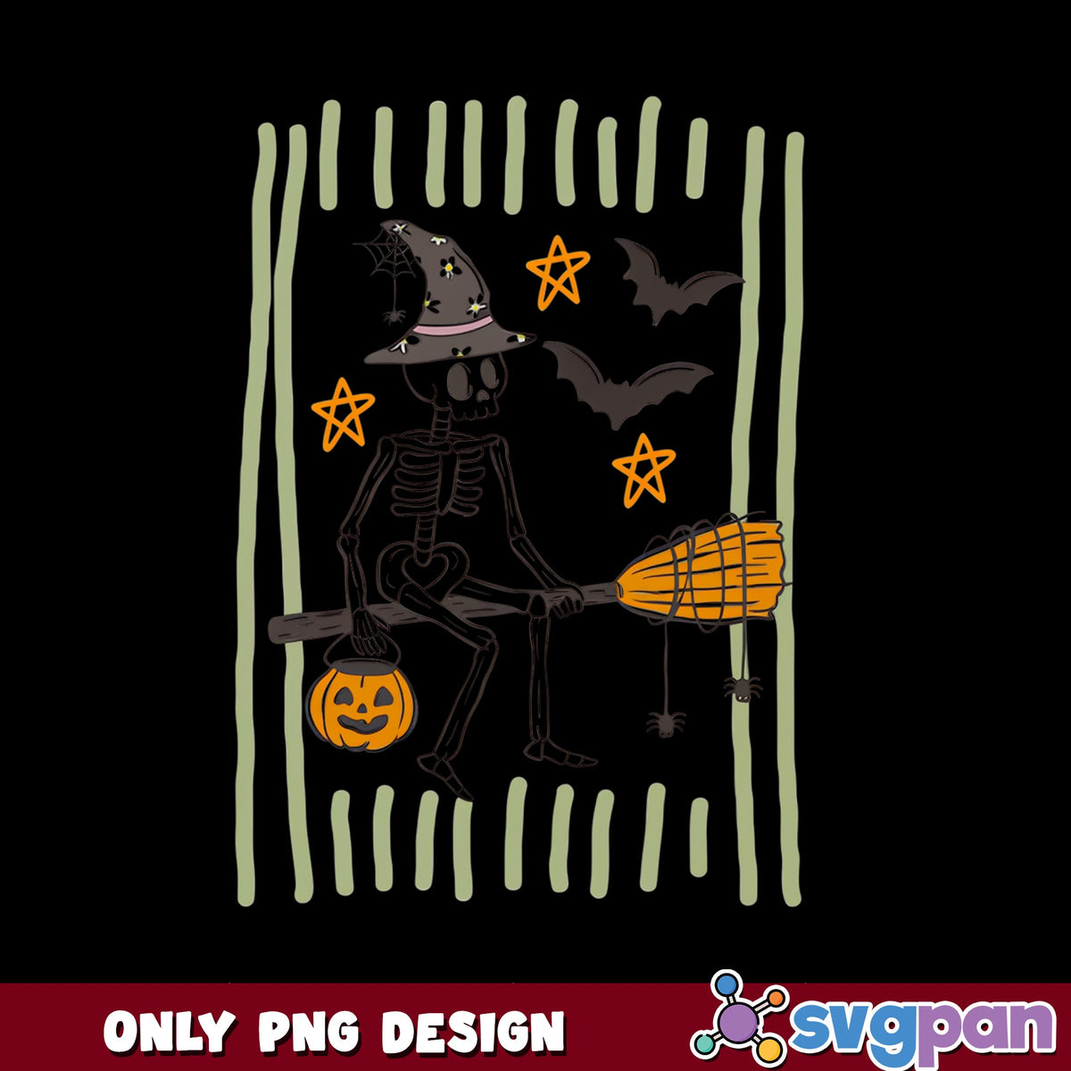 Skeleton Witch On Broomstick Halloween PNG, Spooky Skeleton PNG, Halloween PNG