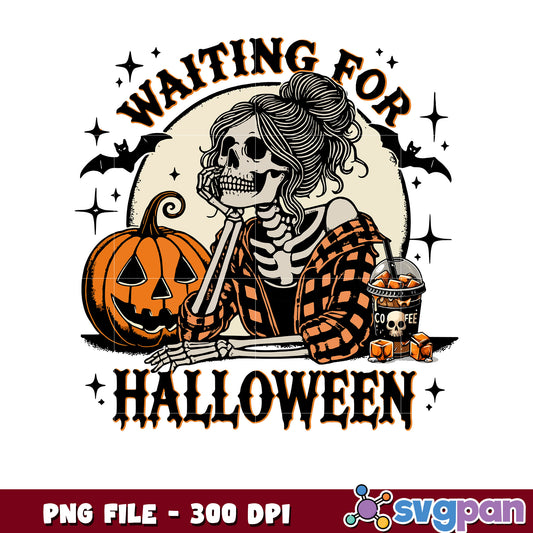 Skeleton girl waiting for halloween png, trick or treat png, halloween skeletons​ png