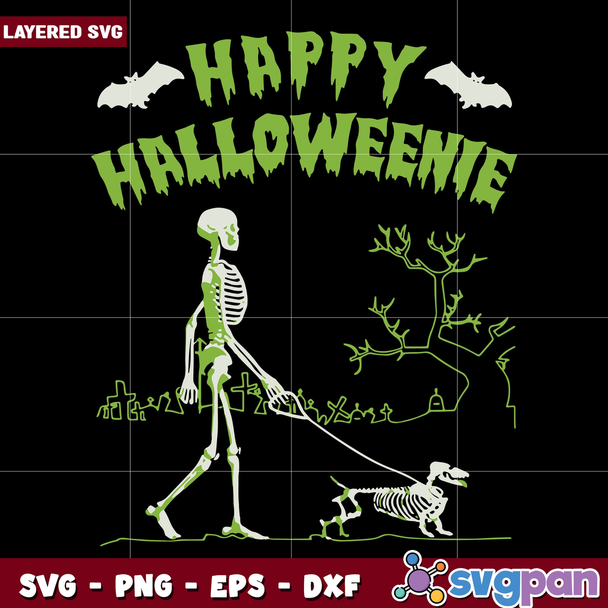 Skeleton happy halloweenie svg, halloween vacation svg, halloween holiday svg