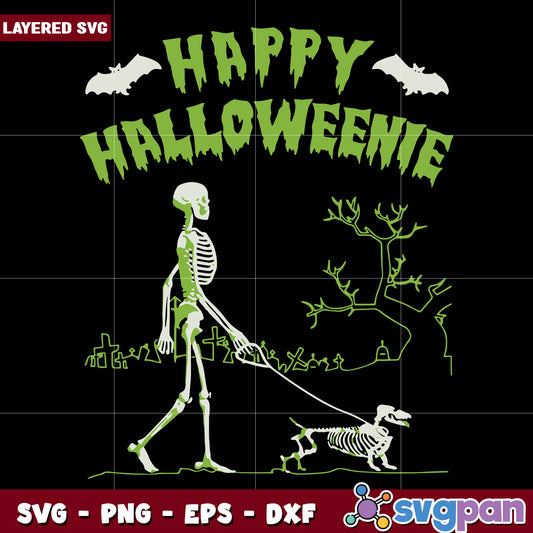 Skeleton happy halloweenie svg, halloween vacation svg, halloween holiday svg