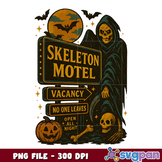Skeleton motel png, halloween season png, spooky halloween png