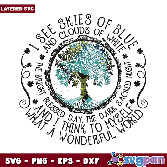 Skies of Blue and Clouds of White SVG Design, Wonderful World Theme