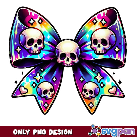 Skull Bow Rainbow Holographic PNG, Coquette Skull PNG, Halloween PNG