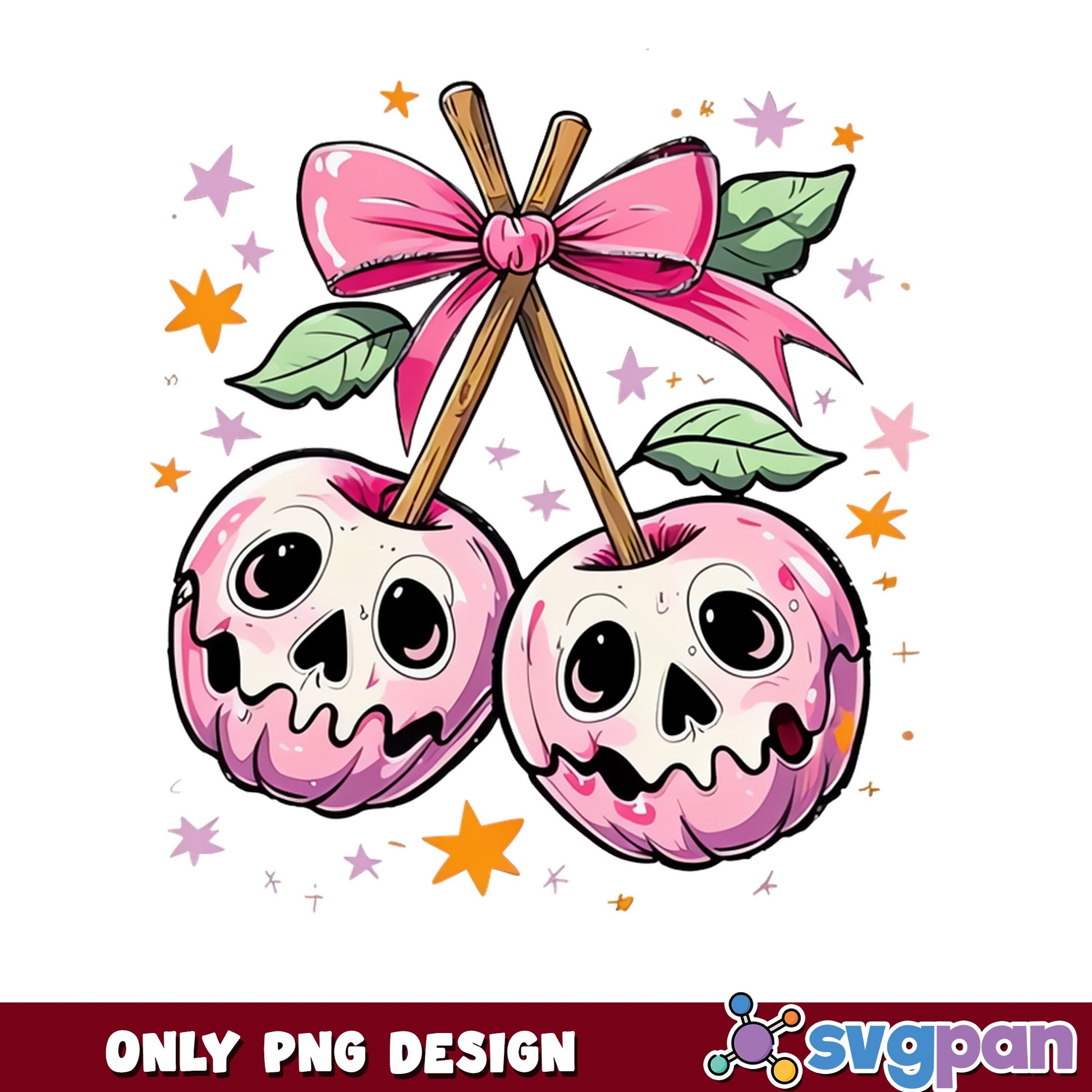 Skull Candy Apple Halloween PNG, Spooky Pink Apple PNG, Halloween PNG