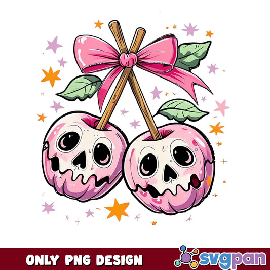 Skull Candy Apple Halloween PNG, Spooky Pink Apple PNG, Halloween PNG