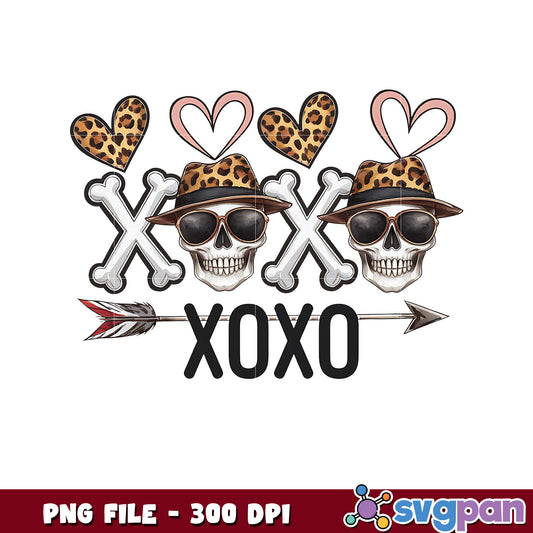 Skull design with hearts and XOXO text, perfect for prints