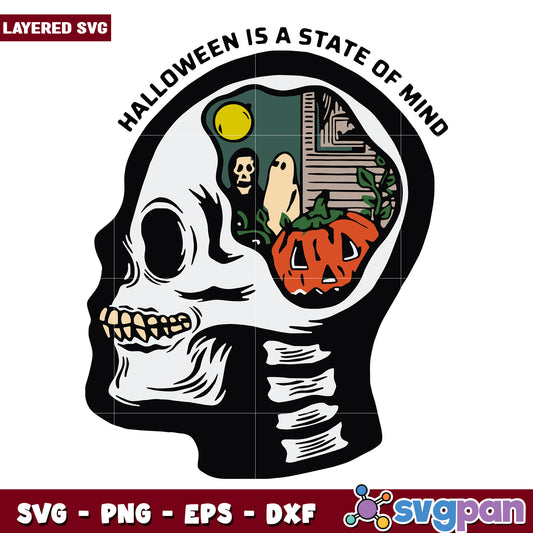Skull halloween is a state of mind svg, halloween vacation svg, halloween holiday svg