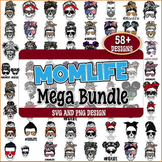 Skull messybun svg bundle