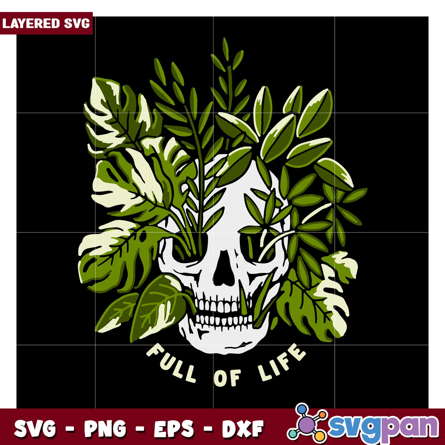 Skull with Leaves SVG Art, Full of Life Design for Crafts