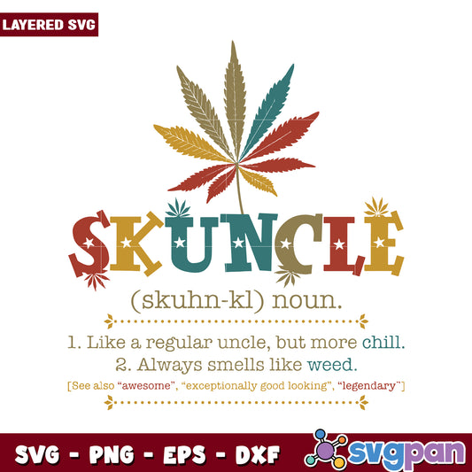 Skuncle SVG Art Design, Fun Definition with Cannabis Leaf