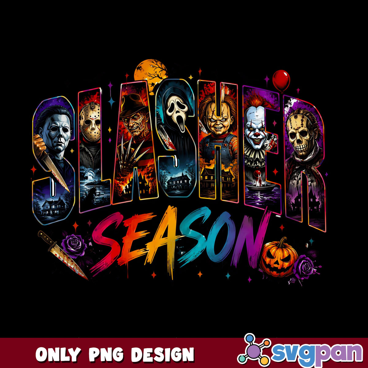 Slasher Season Horror Characters PNG, Halloween PNG, Horror Movie PNG
