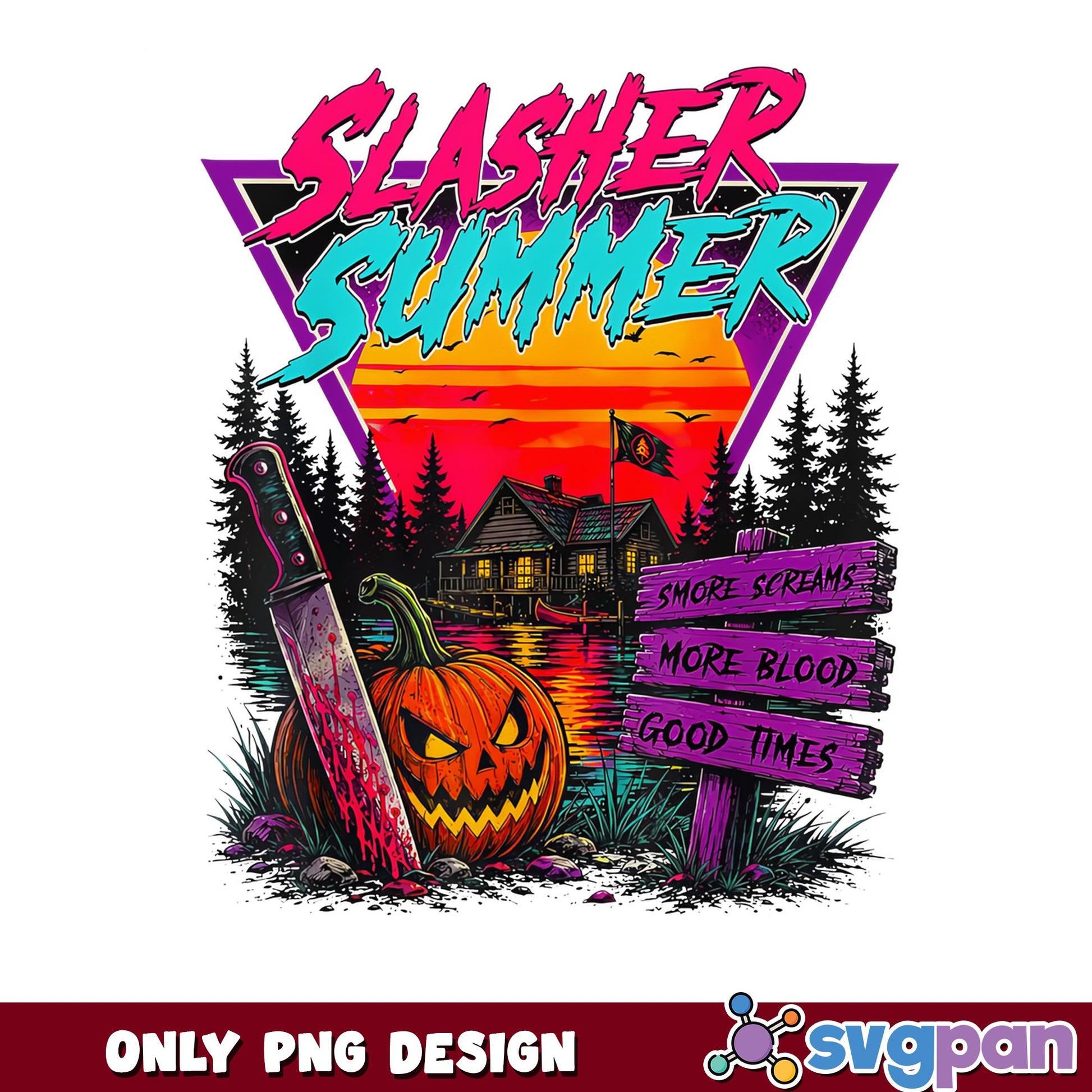 Slasher Summer Halloween PNG, Horror Retro PNG, Pumpkin PNG