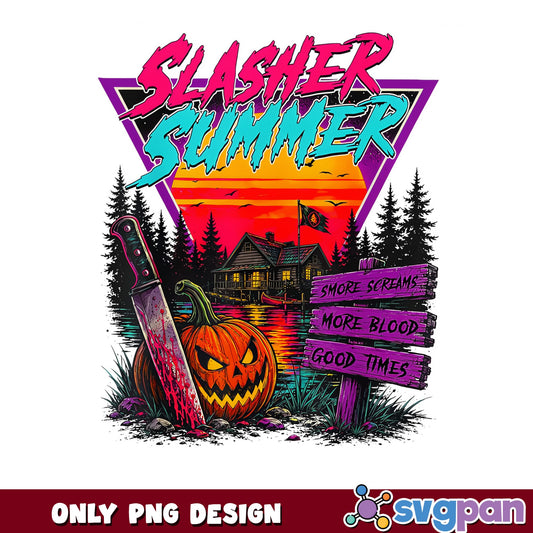 Slasher Summer Halloween PNG, Horror Retro PNG, Pumpkin PNG