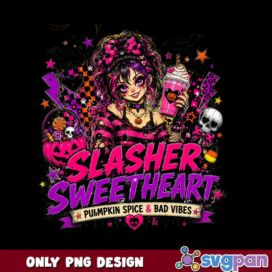 Slasher Sweetheart Pumpkin Spice PNG, Halloween Girl PNG, Spooky Vibes PNG